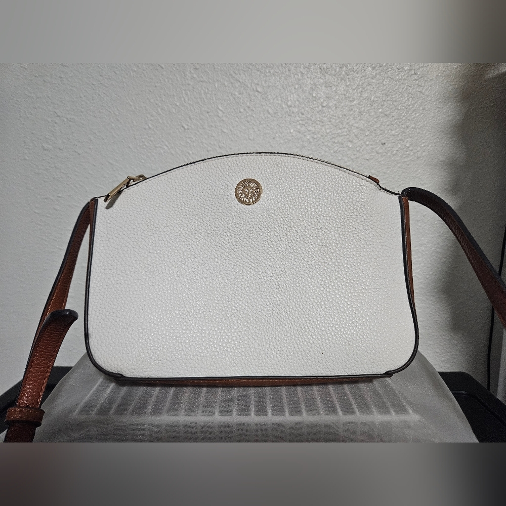 Anne Klein White and Brown Crossbody Bag Minimalist Design